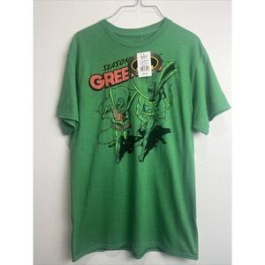 Batman Shirt Size Medium Green Graphic Tee Short Sleeve Seasons Greetings NWT